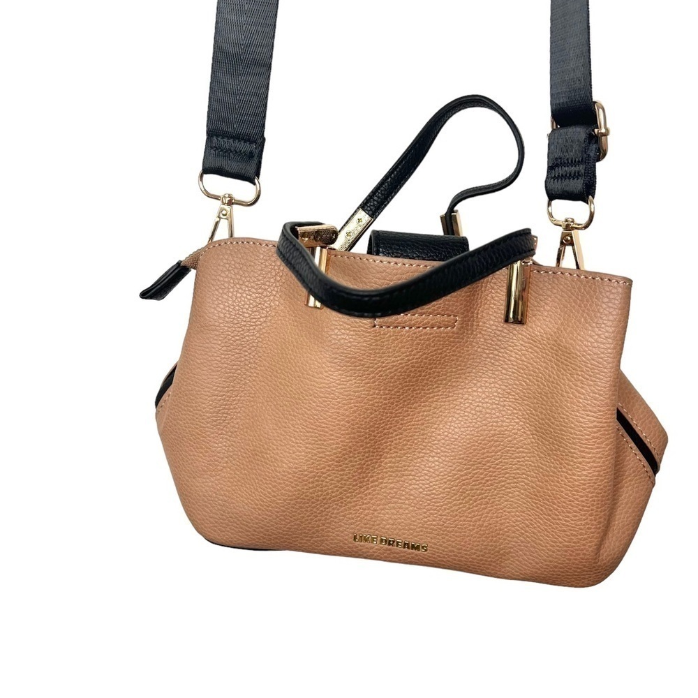 LIKE DREAMS Women Vegan Leather Detachable Strap Bucket Crossbody Bag Camel - Picture 6 of 16